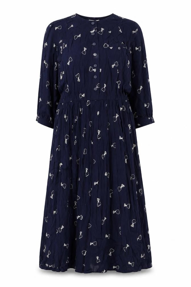 Cartoon Womens Blue Geometric Viscose Maxi Size 14 Round Neck Button - Vintage