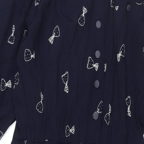 Cartoon Womens Blue Geometric Viscose Maxi Size 14 Round Neck Button - Vintage