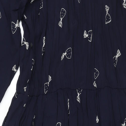 Cartoon Womens Blue Geometric Viscose Maxi Size 14 Round Neck Button - Vintage