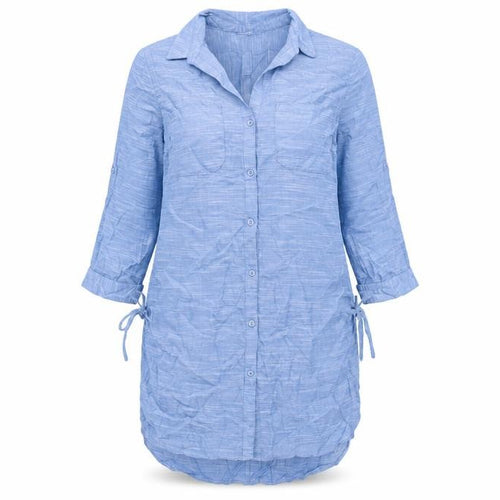 Marks and Womens Blue Cotton Shirt Dress Size 12 Collared Button - Drawstring Detail