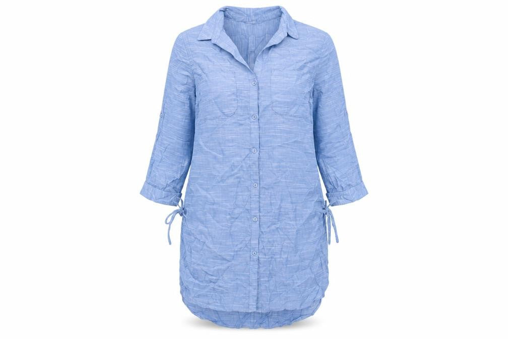 Marks and Womens Blue Cotton Shirt Dress Size 12 Collared Button - Drawstring Detail