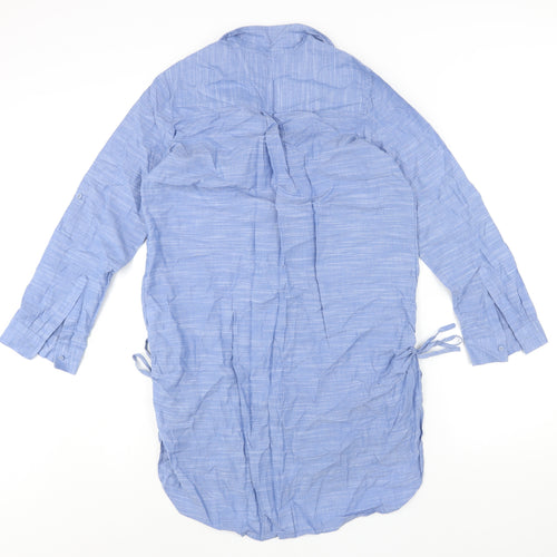 Marks and Womens Blue Cotton Shirt Dress Size 12 Collared Button - Drawstring Detail