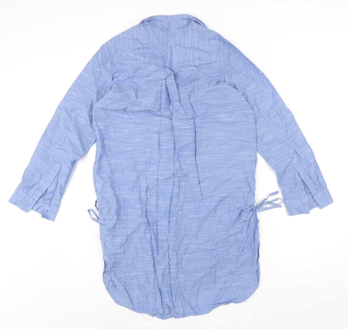 Marks and Womens Blue Cotton Shirt Dress Size 12 Collared Button - Drawstring Detail