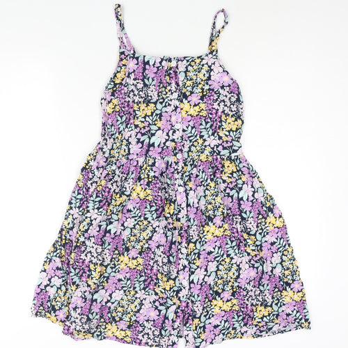 Anko Girls Multicoloured Floral Viscose A-Line Size 14 Years Scoop Neck Button