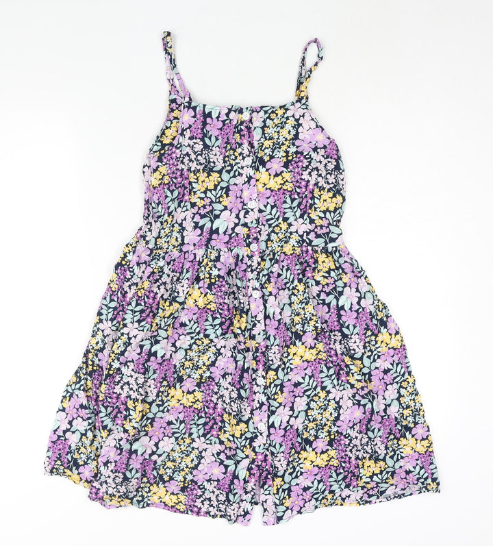 Anko Girls Multicoloured Floral Viscose A-Line Size 14 Years Scoop Neck Button