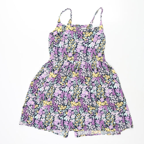 Anko Girls Multicoloured Floral Viscose A-Line Size 14 Years Scoop Neck Button