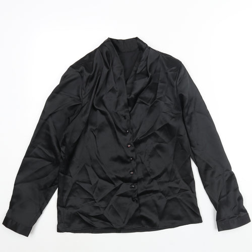 St Michael Womens Black Polyester Basic Blouse Size 8 V-Neck - Shoulder Pads