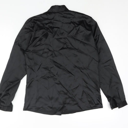 St Michael Womens Black Polyester Basic Blouse Size 8 V-Neck - Shoulder Pads