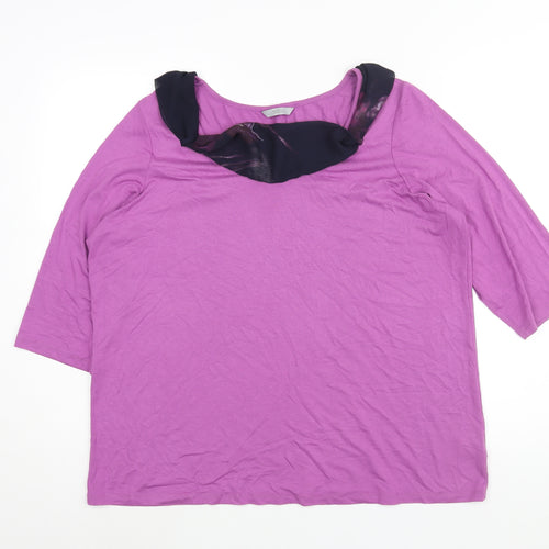 Marks and Spencer Womens Purple Viscose Basic Blouse Size 20 Round Neck - Floral Collar Detail