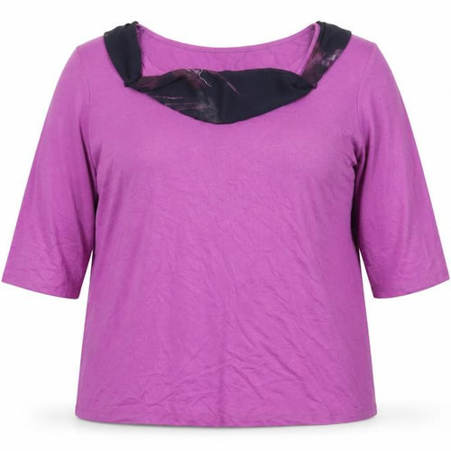 Marks and Spencer Womens Purple Viscose Basic Blouse Size 20 Round Neck - Floral Collar Detail