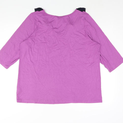 Marks and Spencer Womens Purple Viscose Basic Blouse Size 20 Round Neck - Floral Collar Detail