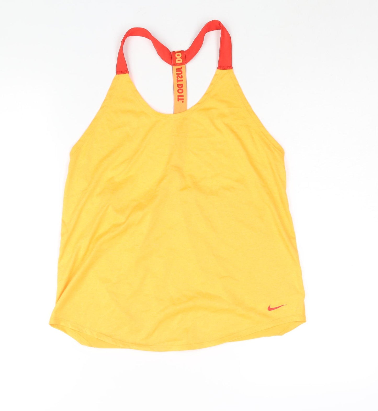 Nike Womens Orange Polyester Basic Tank Size M Scoop Neck Pullover - Logo Just Do It Tape Strap