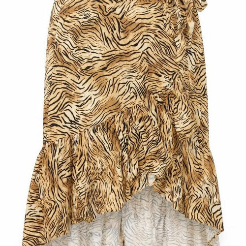 New Look Womens Brown Animal Print Viscose Wrap Skirt Size 10 Tie - Hi-Low Frill Tiger Print