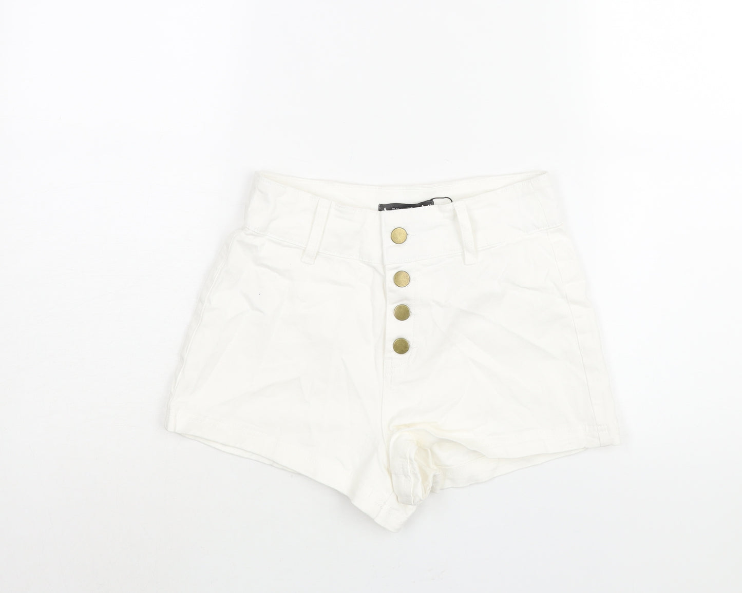 Primark Womens White Cotton Basic Shorts Size 6 L3 in Regular Button