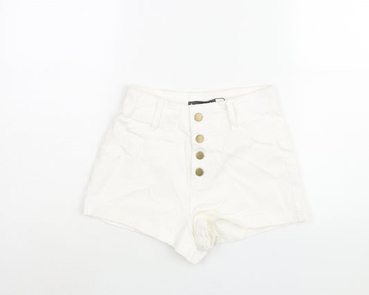 Primark Womens White Cotton Basic Shorts Size 6 L3 in Regular Button