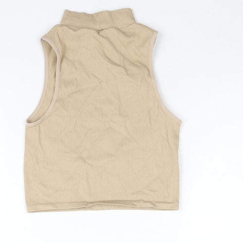 Zara Womens Beige Polyamide Cropped Tank Size M Mock Neck - Ribbed Size M-L