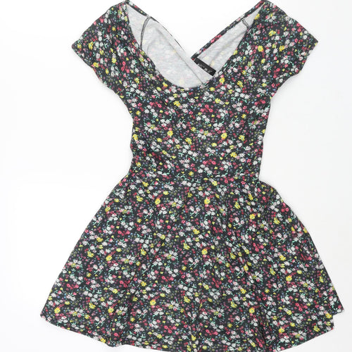 Club L Womens Multicoloured Floral Polyester A-Line Size 8 Scoop Neck Pullover - Cross Back Cut Out