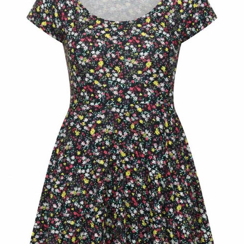 Club L Womens Multicoloured Floral Polyester A-Line Size 8 Scoop Neck Pullover - Cross Back Cut Out