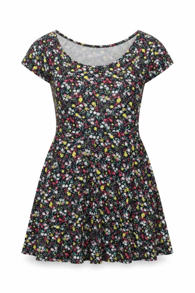 Club L Womens Multicoloured Floral Polyester A-Line Size 8 Scoop Neck Pullover - Cross Back Cut Out