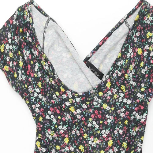 Club L Womens Multicoloured Floral Polyester A-Line Size 8 Scoop Neck Pullover - Cross Back Cut Out