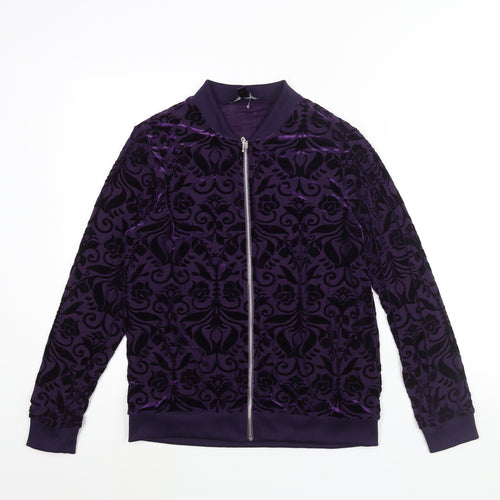 Christopher Fink Womens Purple Geometric Bomber Jacket Jacket Size S Zip - Semi Sheer
