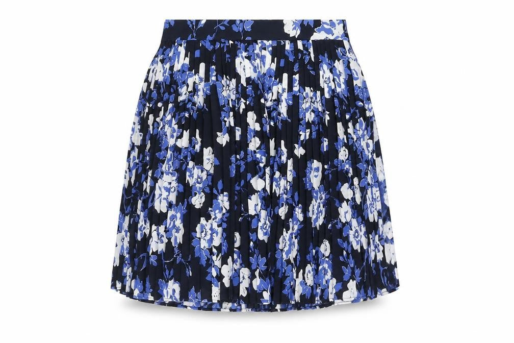 Jack Wills Womens Blue Floral Polyester Pleated Skirt Size 8 Zip