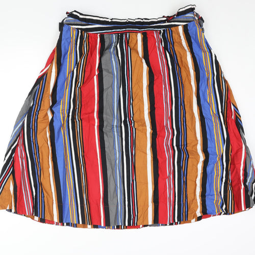 NEXT Womens Multicoloured Striped Cotton A-Line Skirt Size 18 Zip - Belted