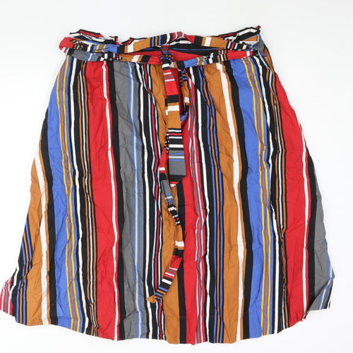 NEXT Womens Multicoloured Striped Cotton A-Line Skirt Size 18 Zip - Belted
