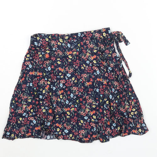 Bershka Womens Blue Geometric Viscose Wrap Skirt Size XS Tie - Floral Print