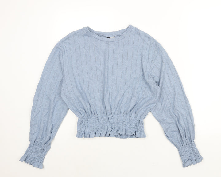 Divided by H&M Womens Blue Round Neck Viscose Pullover Jumper Size M - Rouched Frill