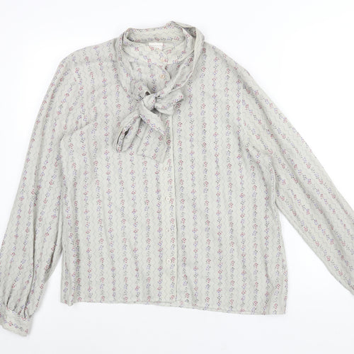 LUCIA Womens Grey Geometric Polyester Basic Blouse Size 16 Mock Neck - Tie Detail