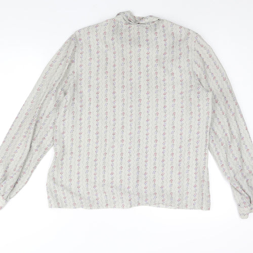 LUCIA Womens Grey Geometric Polyester Basic Blouse Size 16 Mock Neck - Tie Detail