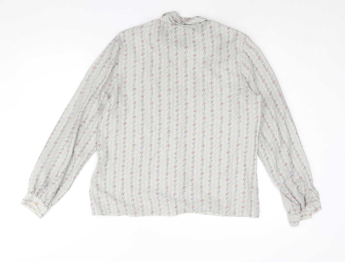 LUCIA Womens Grey Geometric Polyester Basic Blouse Size 16 Mock Neck - Tie Detail