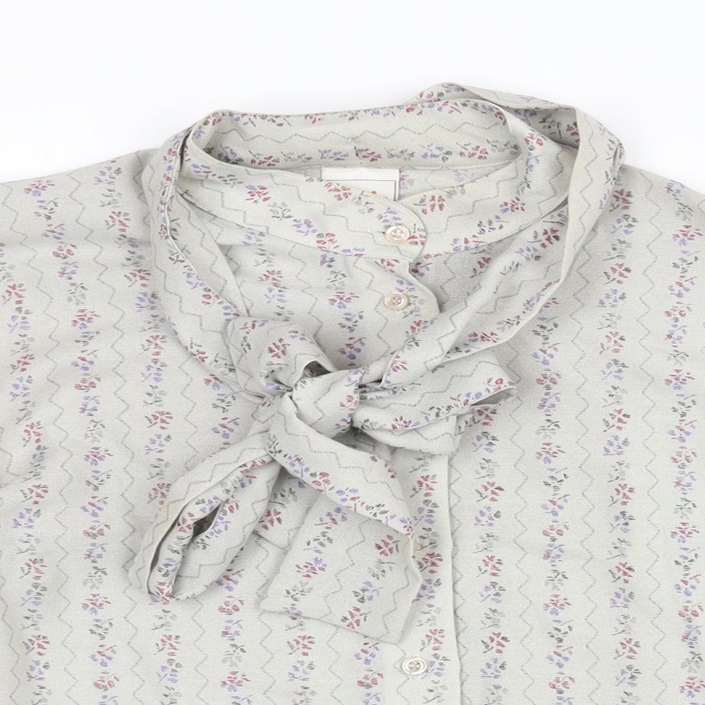 LUCIA Womens Grey Geometric Polyester Basic Blouse Size 16 Mock Neck - Tie Detail