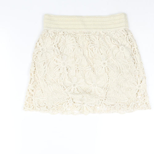 FOREVER 21 Womens Beige Cotton Mini Skirt Size M - Elasticated Waist