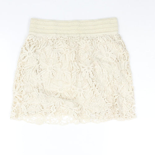 FOREVER 21 Womens Beige Cotton Mini Skirt Size M - Elasticated Waist