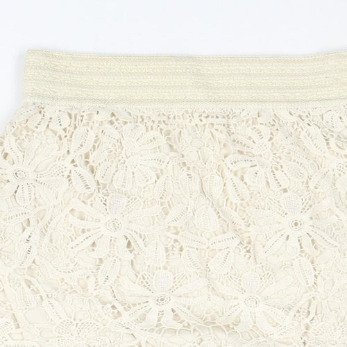 FOREVER 21 Womens Beige Cotton Mini Skirt Size M - Elasticated Waist