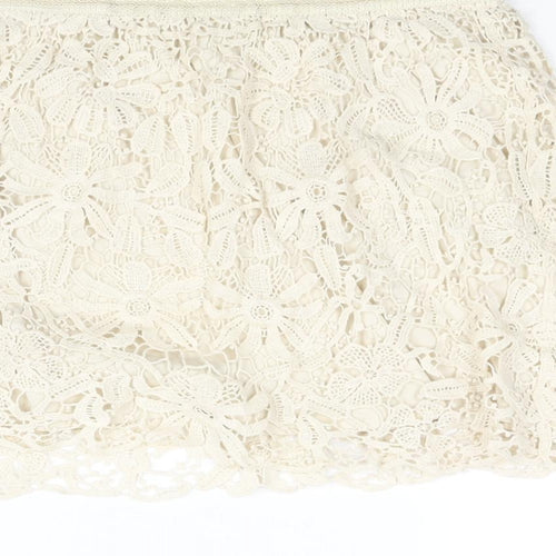 FOREVER 21 Womens Beige Cotton Mini Skirt Size M - Elasticated Waist