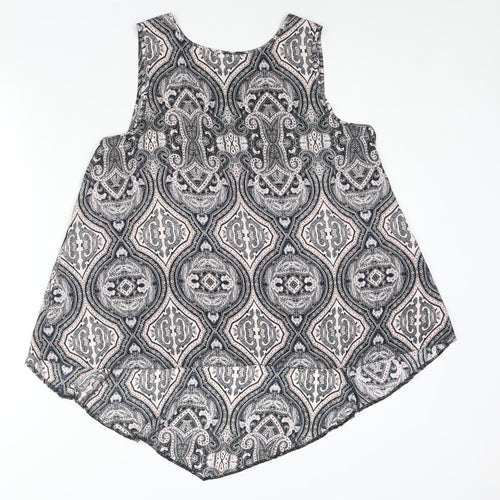Dorothy Perkins Womens Black Geometric Polyester Camisole Blouse Size 16 Round Neck - Hi-Low Hem
