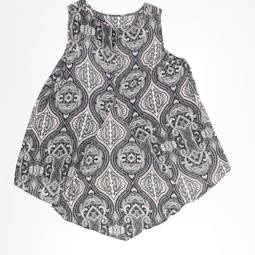 Dorothy Perkins Womens Black Geometric Polyester Camisole Blouse Size 16 Round Neck - Hi-Low Hem
