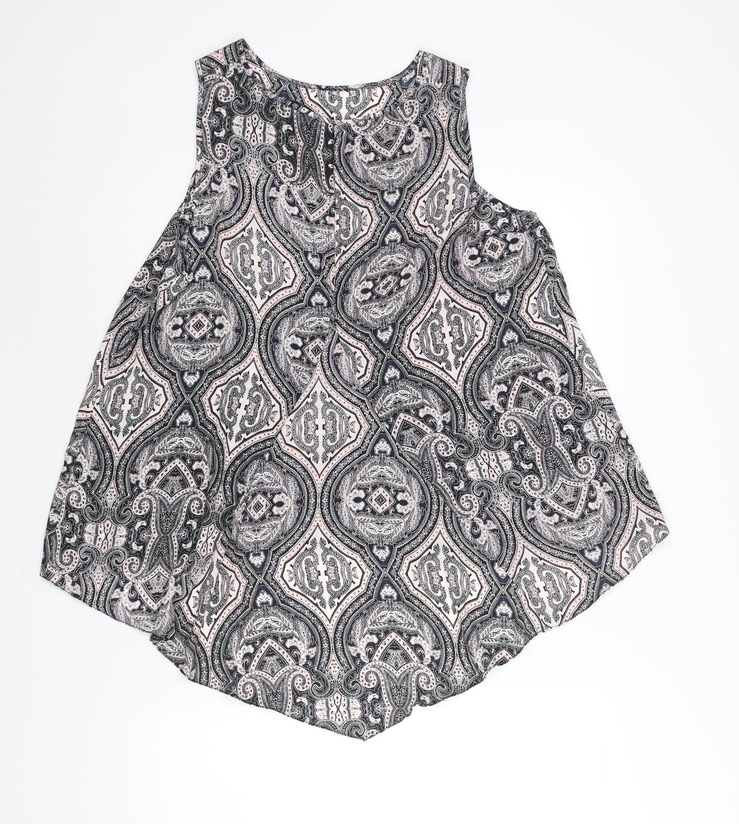 Dorothy Perkins Womens Black Geometric Polyester Camisole Blouse Size 16 Round Neck - Hi-Low Hem