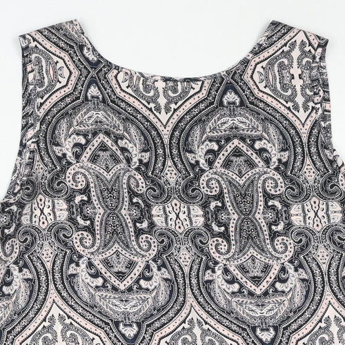 Dorothy Perkins Womens Black Geometric Polyester Camisole Blouse Size 16 Round Neck - Hi-Low Hem