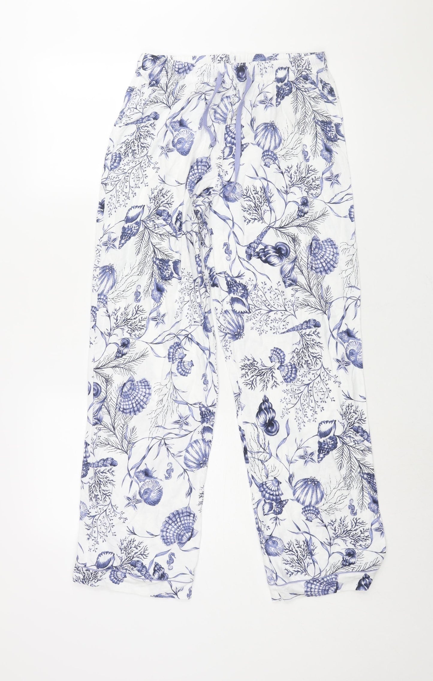 Marks and Spencer Womens Blue Geometric Cotton Top Pyjama Pants Size 10 Drawstring - Shell Print