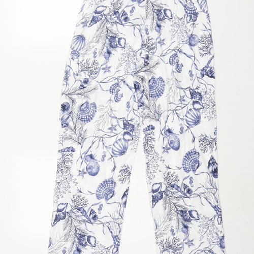 Marks and Spencer Womens Blue Geometric Cotton Top Pyjama Pants Size 10 Drawstring - Shell Print