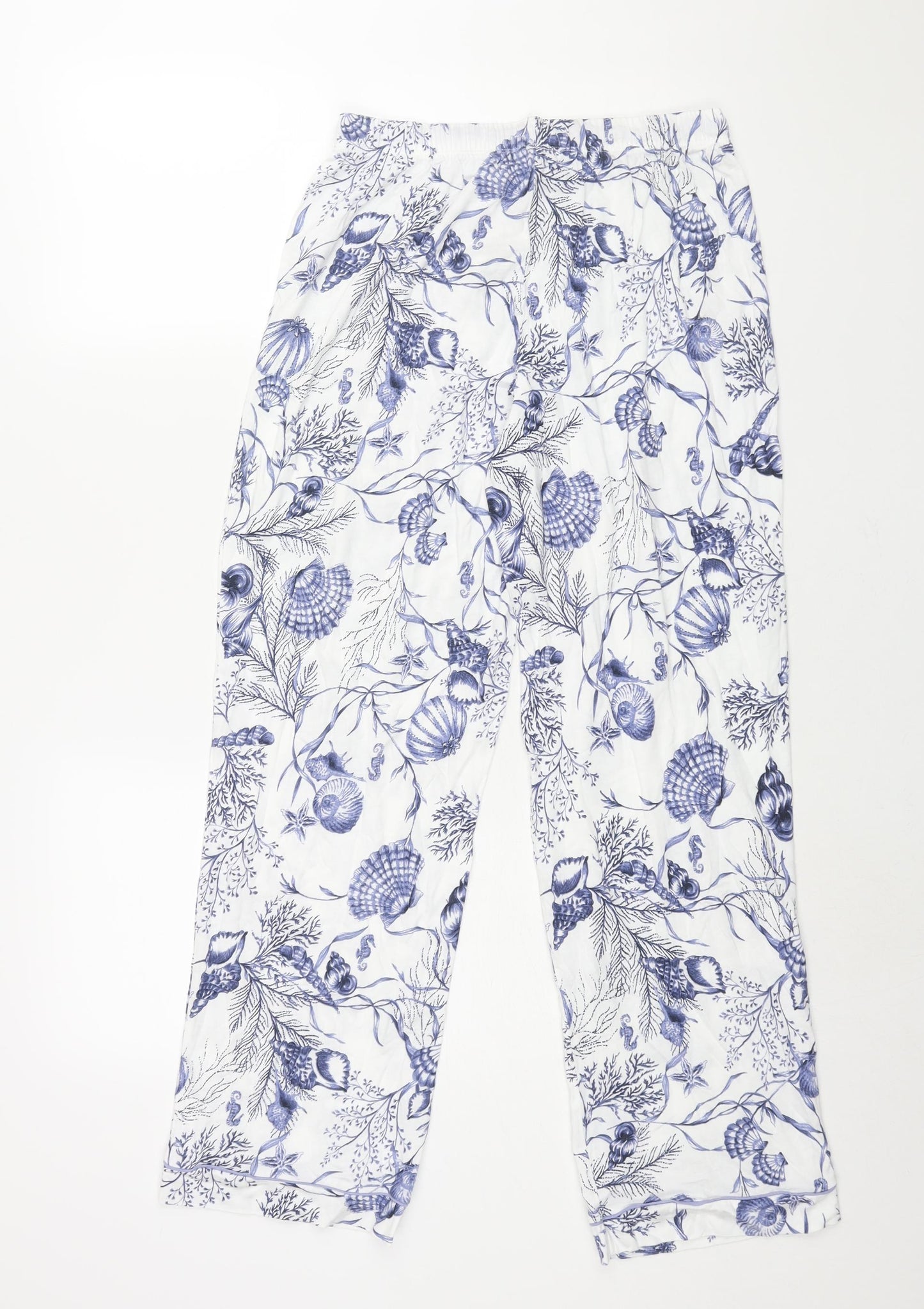 Marks and Spencer Womens Blue Geometric Cotton Top Pyjama Pants Size 10 Drawstring - Shell Print