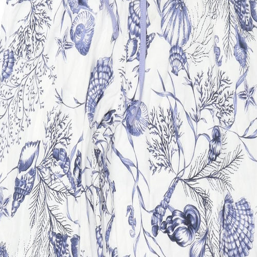 Marks and Spencer Womens Blue Geometric Cotton Top Pyjama Pants Size 10 Drawstring - Shell Print