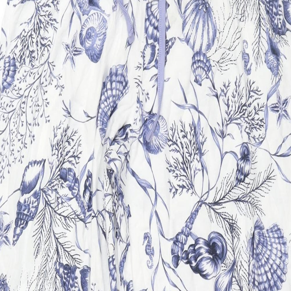 Marks and Spencer Womens Blue Geometric Cotton Top Pyjama Pants Size 10 Drawstring - Shell Print