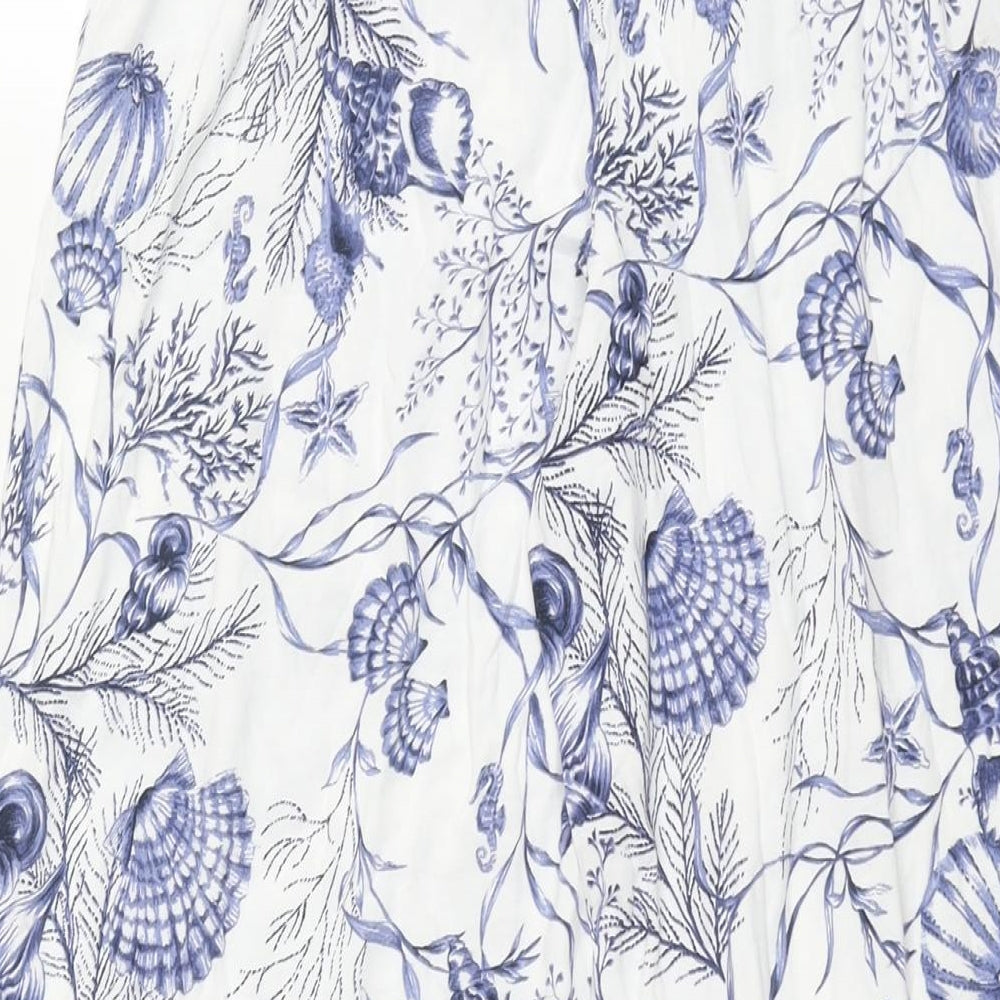 Marks and Spencer Womens Blue Geometric Cotton Top Pyjama Pants Size 10 Drawstring - Shell Print