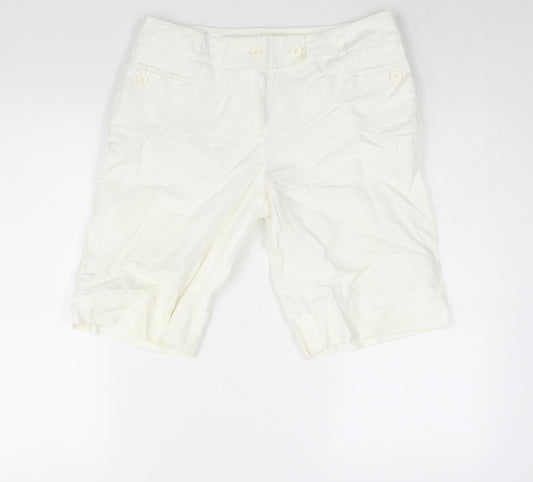 Marks and Spencer Womens Ivory Cotton Bermuda Shorts Size 12 L12 in Regular Zip