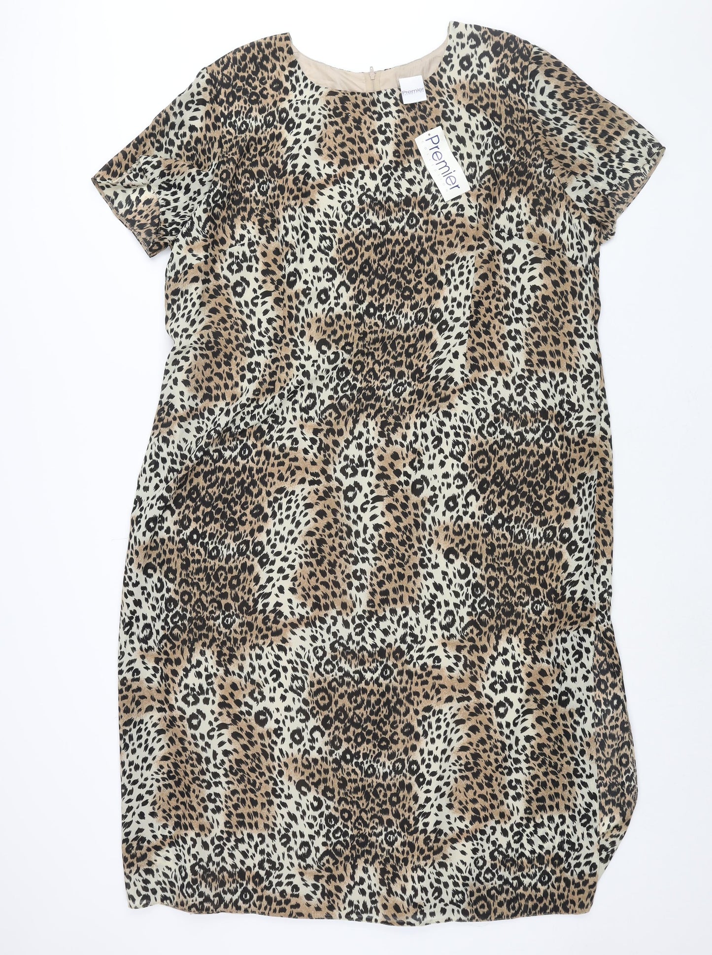 Premier Collection Womens Brown Animal Print Polyester Shift Size 24 Round Neck Zip - Leopard Print